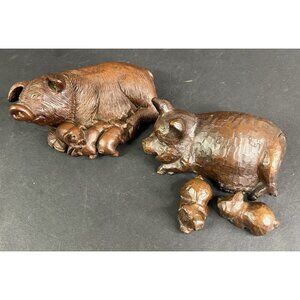 Pig Family Figurine Statues 2 Momma Sow w/ Piglets Hog Red Mill USA HOGSTEAD